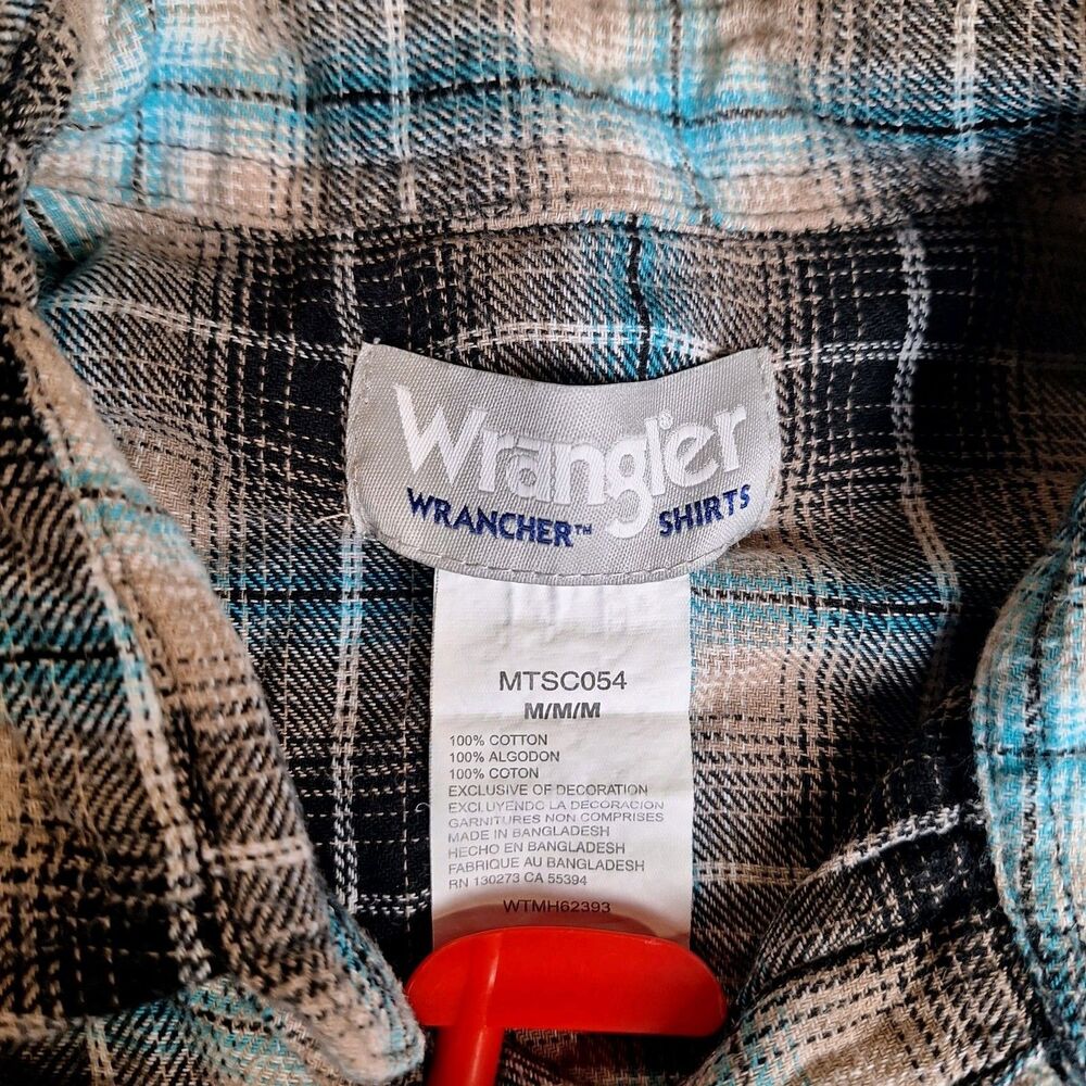 Wrangler Wrancher Soft Flannel Blue Plaid Western Shirt Pearl Snap Size Medium - Picture 3 of 7